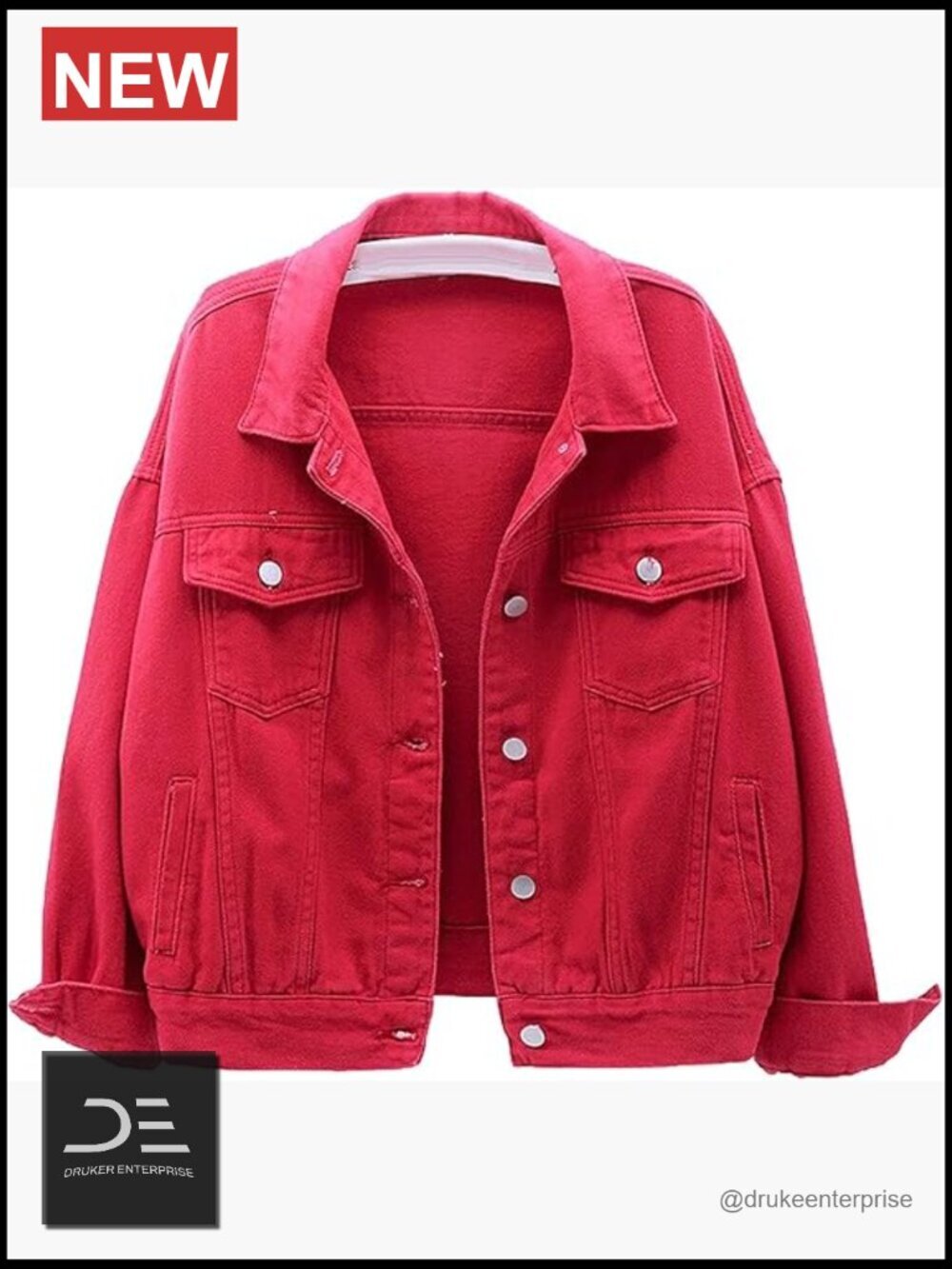 Long Sleeve Denim Jacket With Pockets Button Closure Cotton Blend